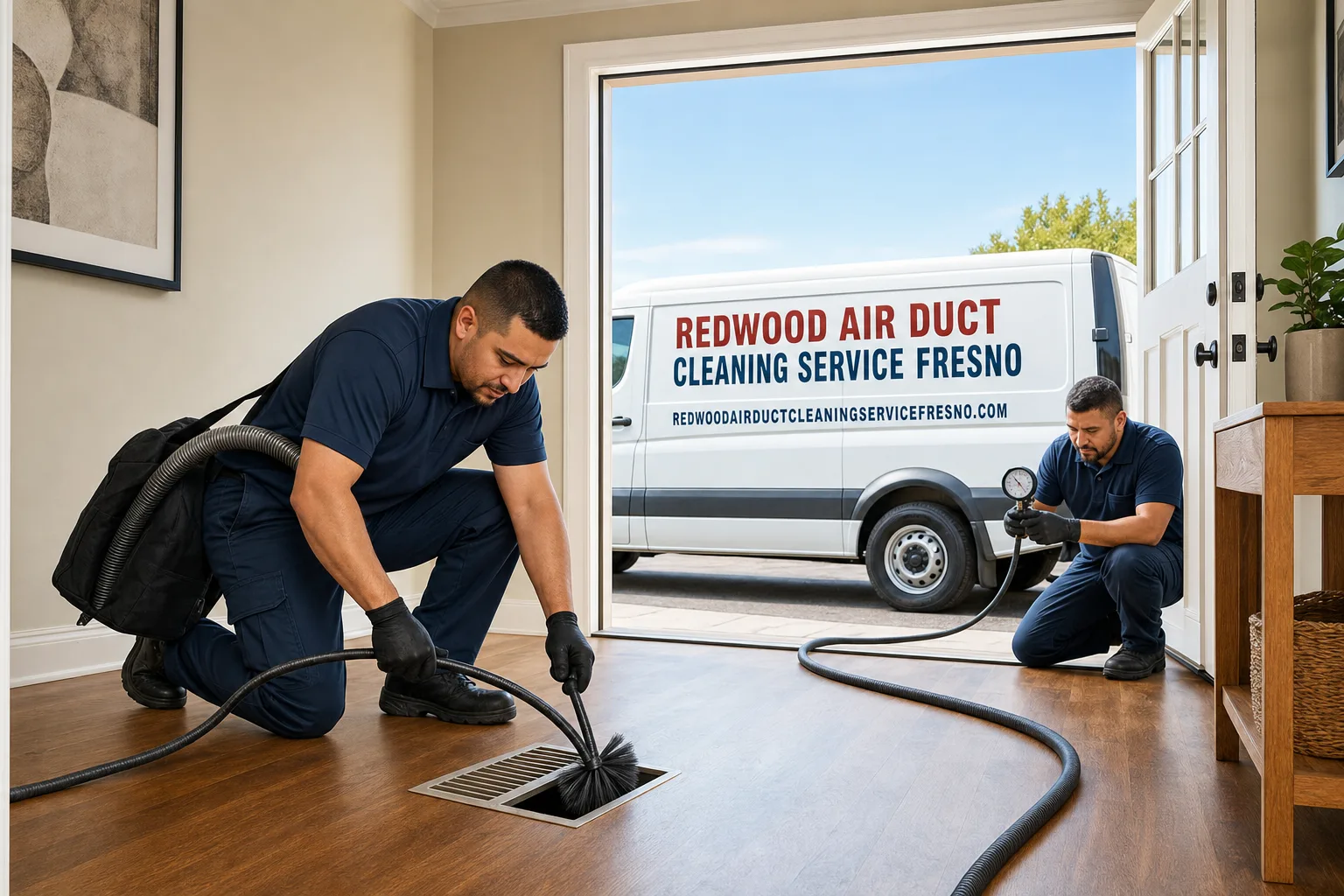 Redwood Air Duct Cleaning Service Fresno service vehicle and crew in Fresno, CA